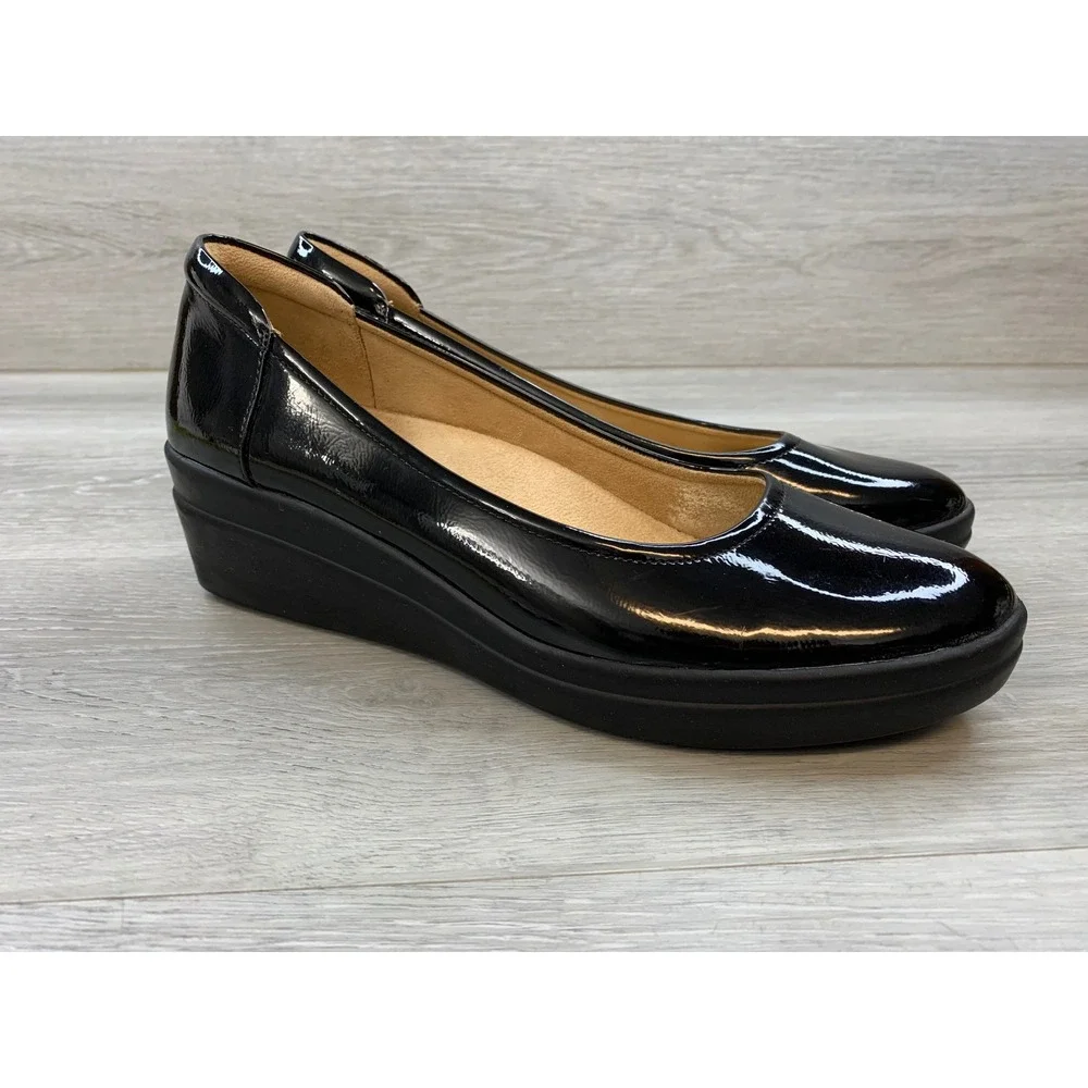 Naturalizer Sam Black Patent Wedge Pumps Women's 9 Slip On Comfort Shoes